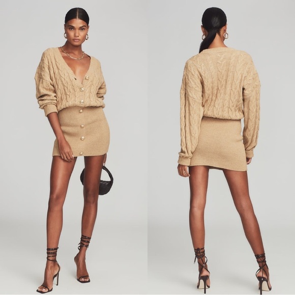 NWT Retrofete Tala Dress knit with gold details in Beige Size: Small - Picture 3 of 8